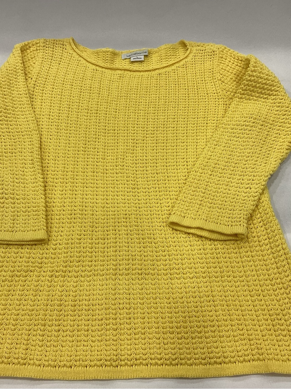 Liz Claiborne Bright Yellow Textured Crew Neck Sweater